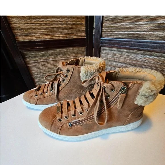 UGG Tan High-Top Sneakers with Suede Finish